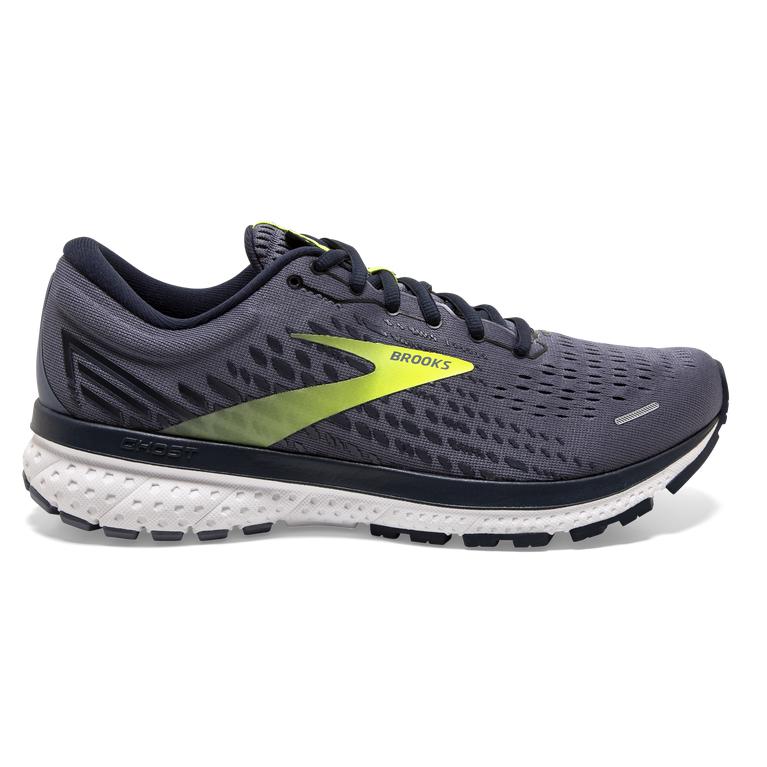 Brooks GHOST 13 Road Running Shoes Mens Sale - Grey/Navy/Nightlife/GreenYellow (AYH759168)